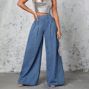Blue Casual Womens Women's Wide Leg Jeans